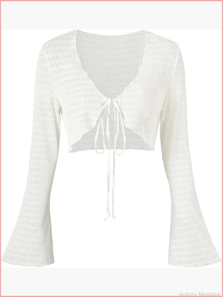 Bell Sleeve Shrug Sweater Tie Front Cropped Bolero Cardigan